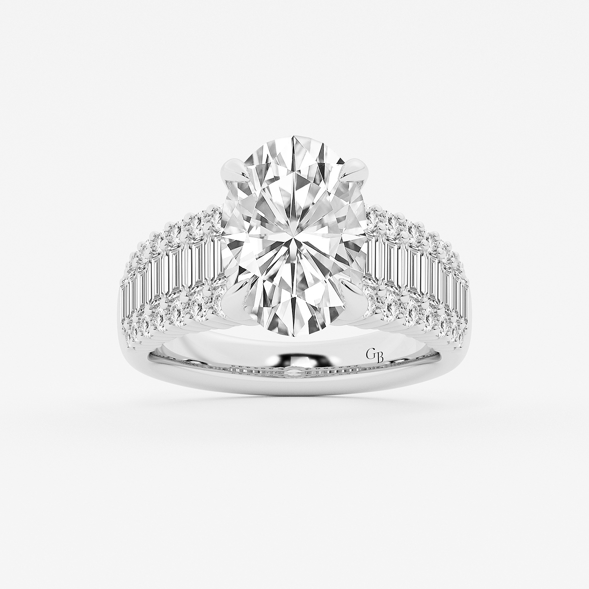 4 1/4 ctw Oval Lab Grown Diamond Side Stone Engagement Ring