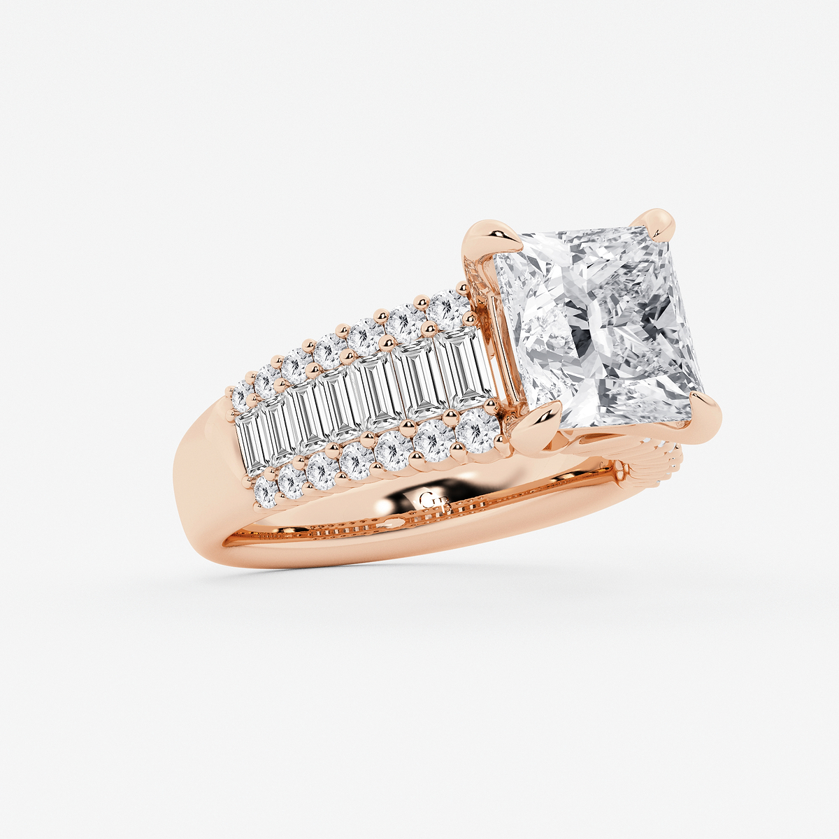 Additional Image 1 for  4 1/4 ctw Princess Lab Grown Diamond Side Stone Engagement Ring