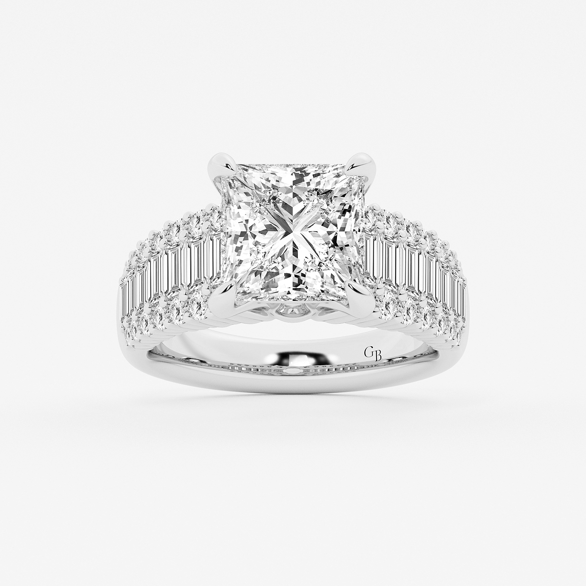 4 1/4 ctw Princess Lab Grown Diamond Side Stone Engagement Ring