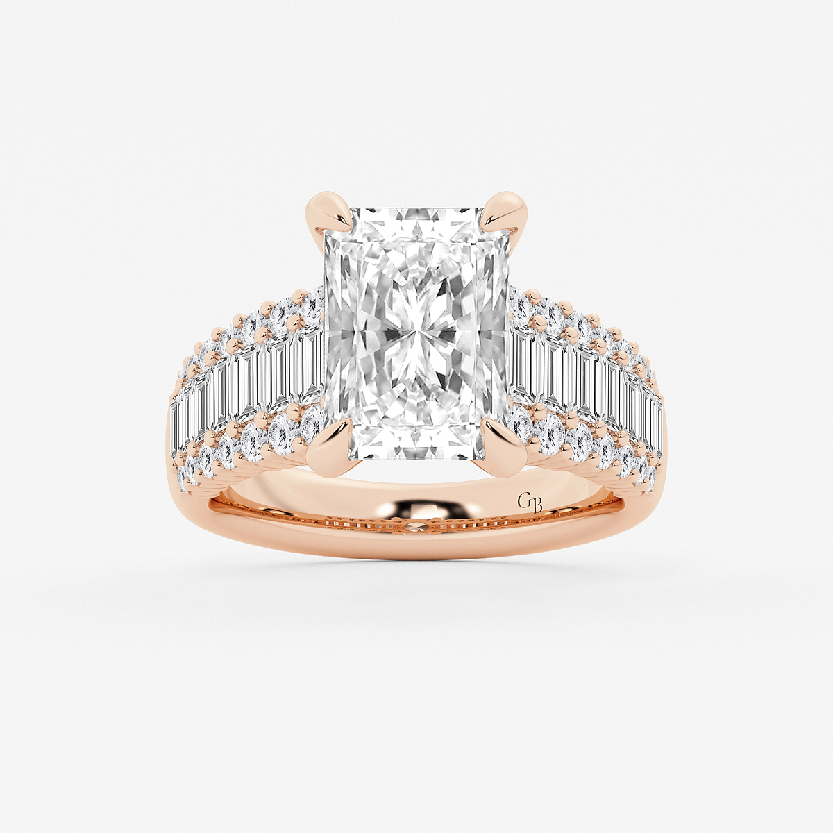 6 1/4 ctw Radiant Lab Grown Diamond Side Stone Engagement Ring
