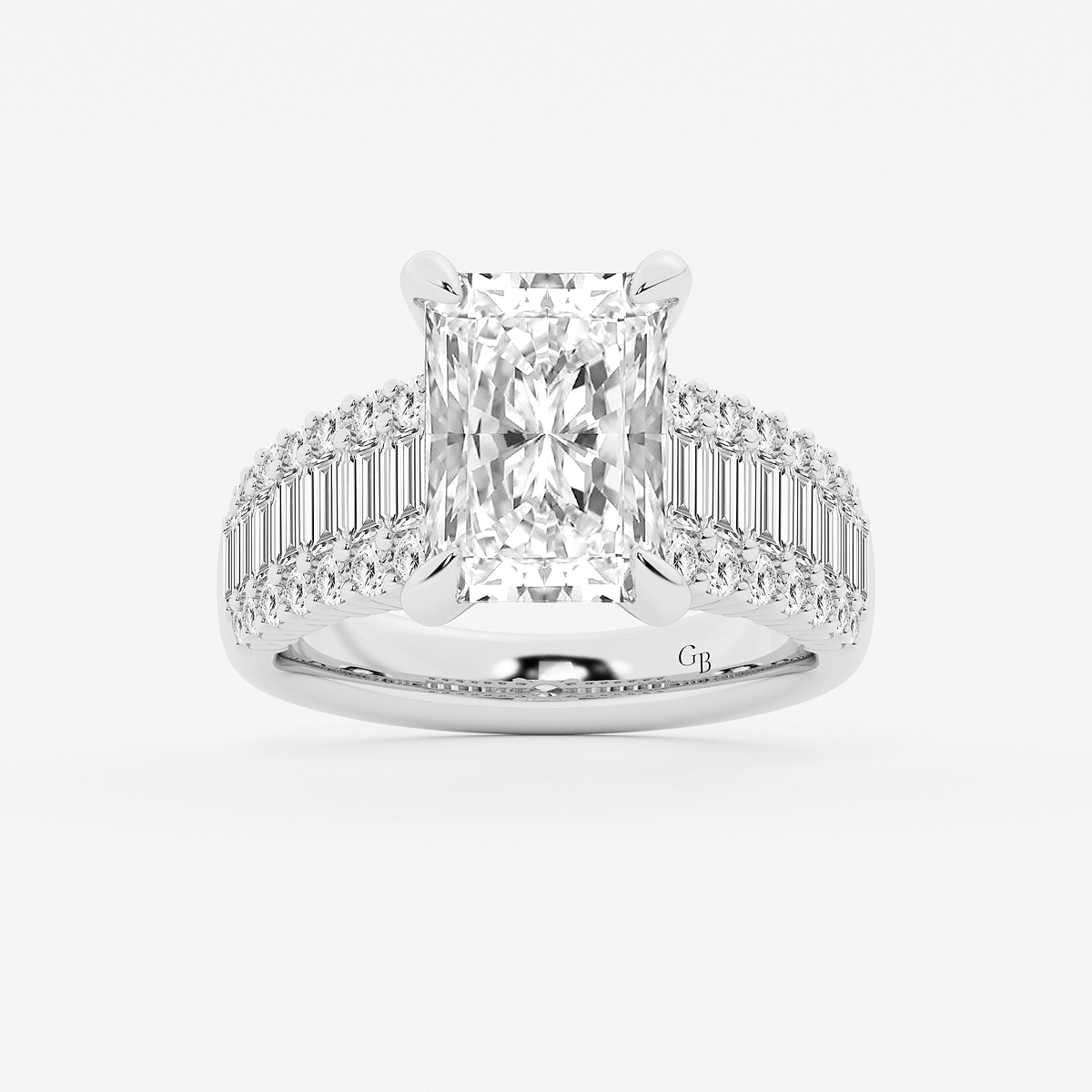 5 1/4 ctw Radiant Lab Grown Diamond Side Stone Engagement Ring