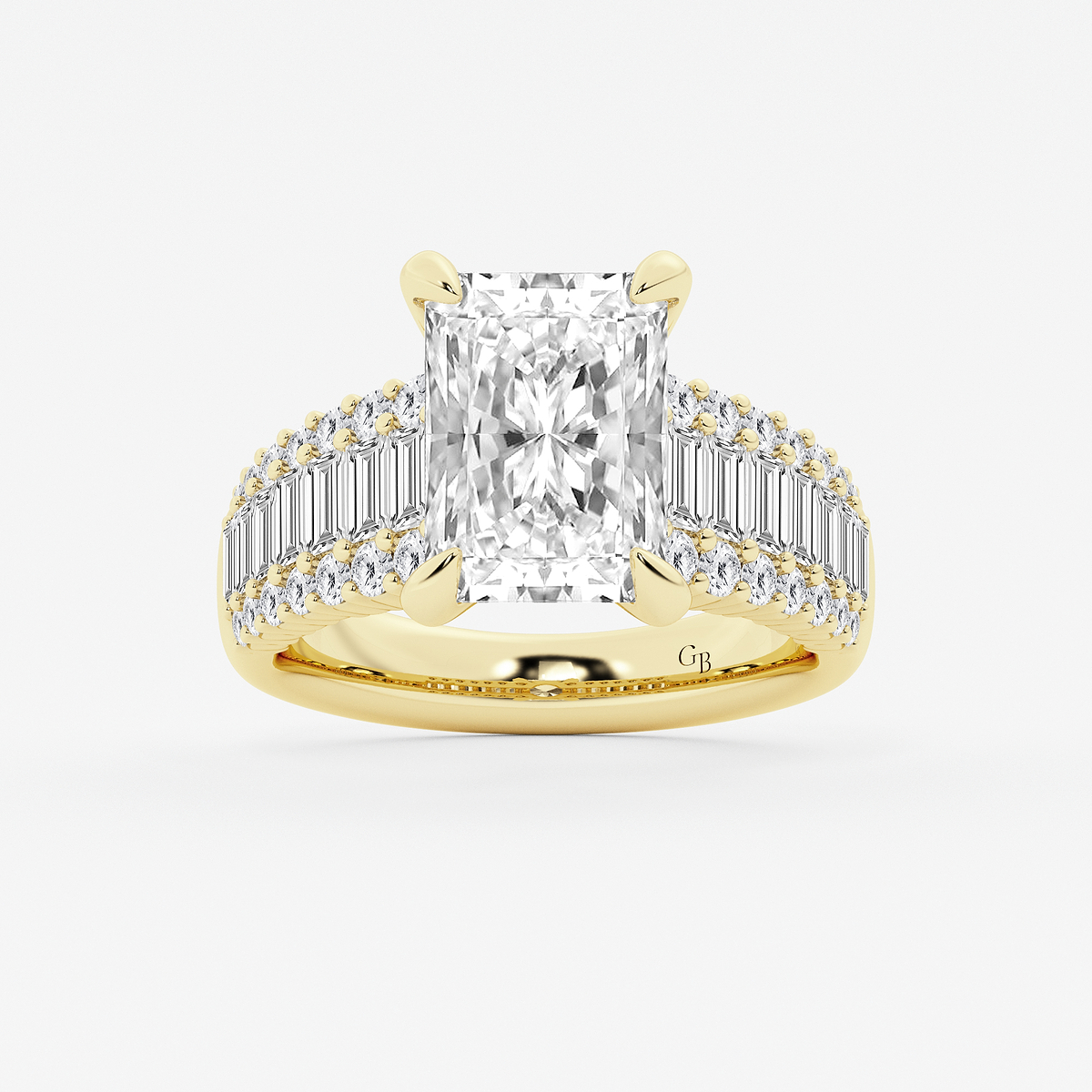 5 1/4 ctw Radiant Lab Grown Diamond Side Stone Engagement Ring