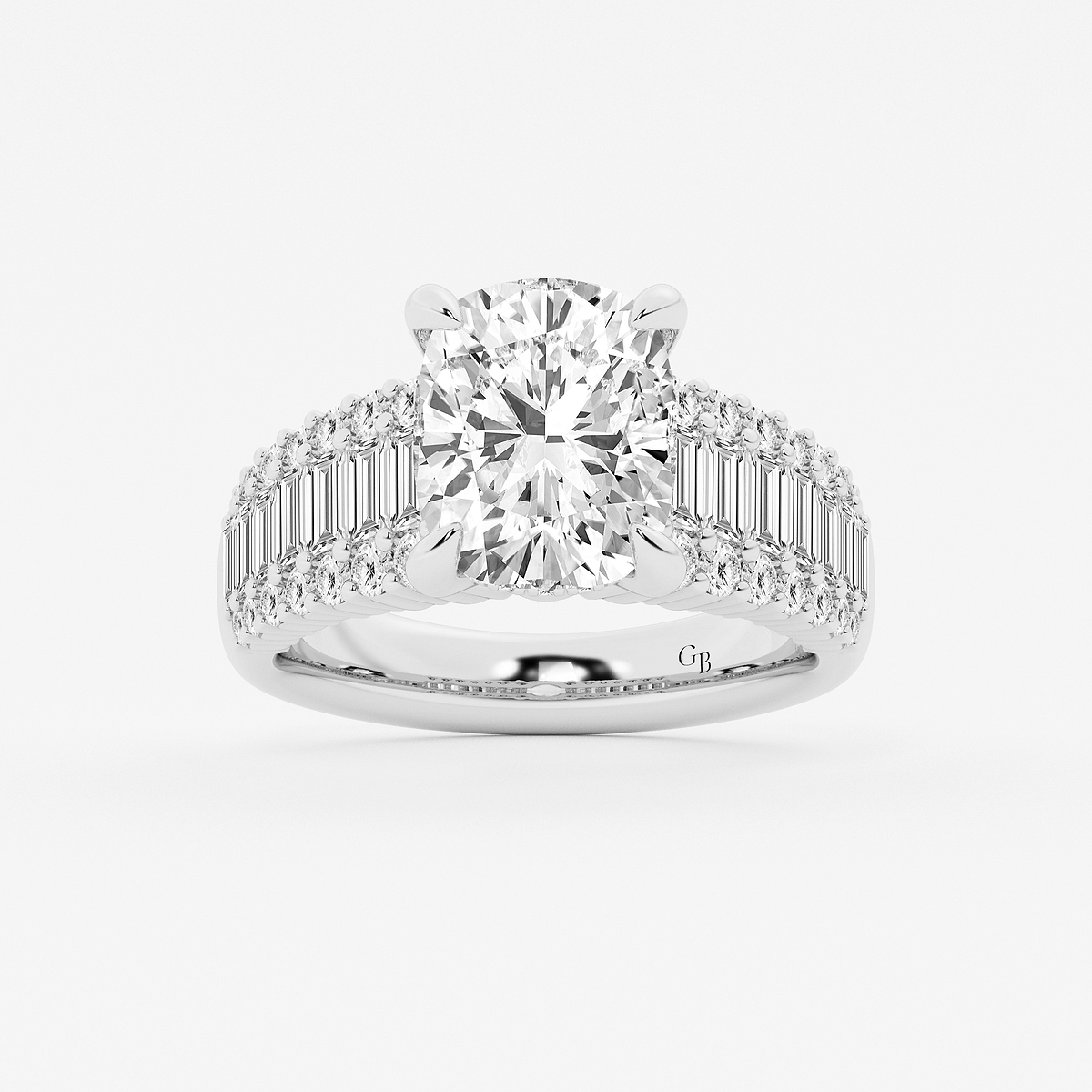 6 1/3 ctw Elongated Cushion Lab Grown Diamond  Hidden Halo Engagement Ring