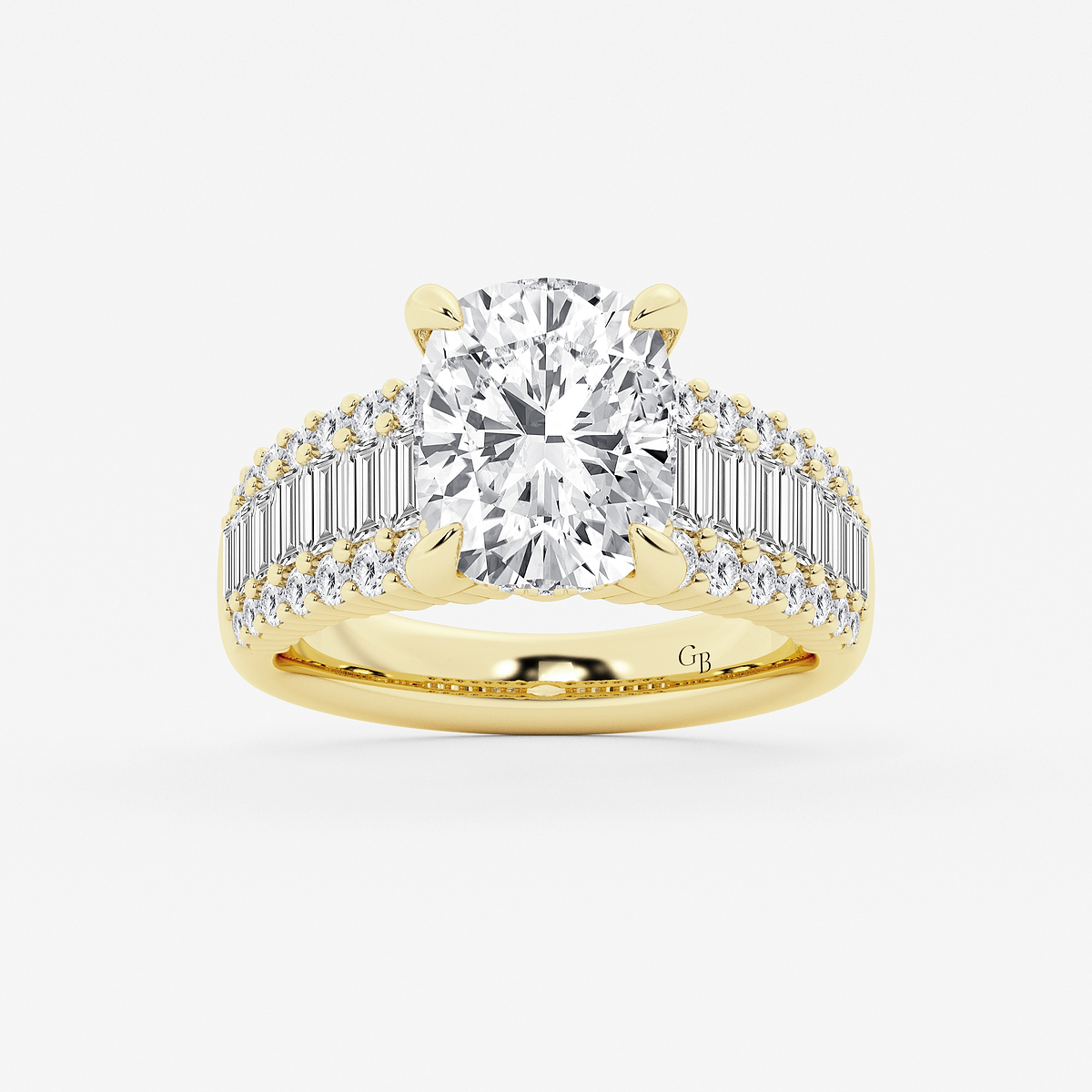 4 1/3 ctw Elongated Cushion Lab Grown Diamond  Hidden Halo Engagement Ring