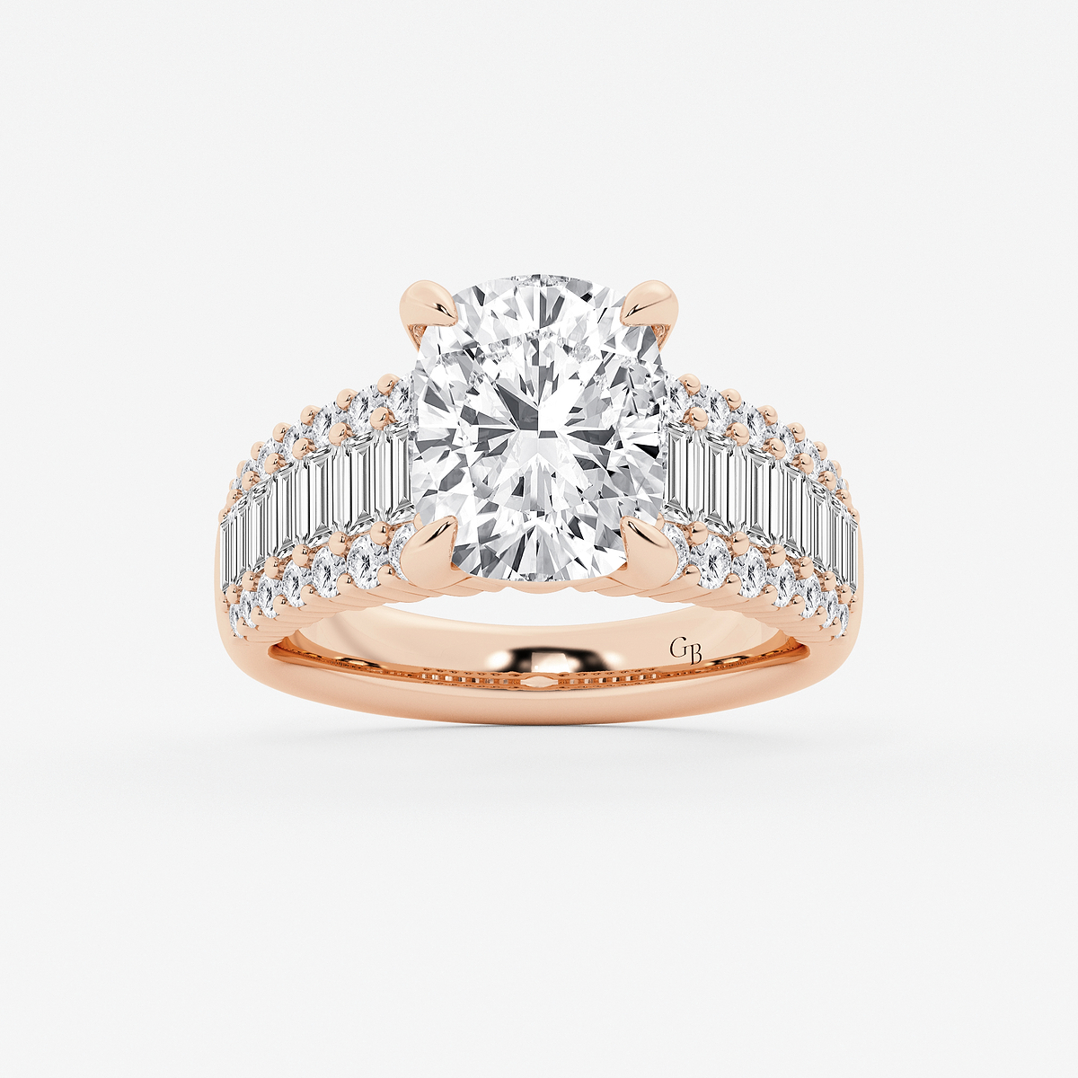 4 1/4 ctw Elongated Cushion Lab Grown Diamond Side Stone Engagement Ring