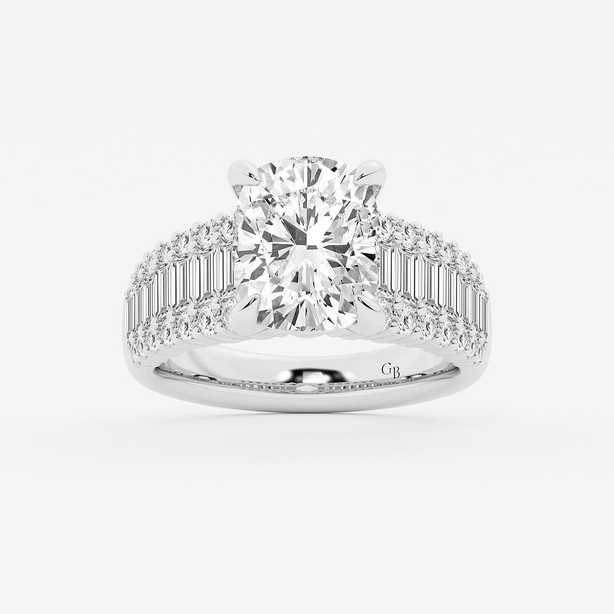 5 1/4 ctw Elongated Cushion Lab Grown Diamond Side Stone Engagement Ring