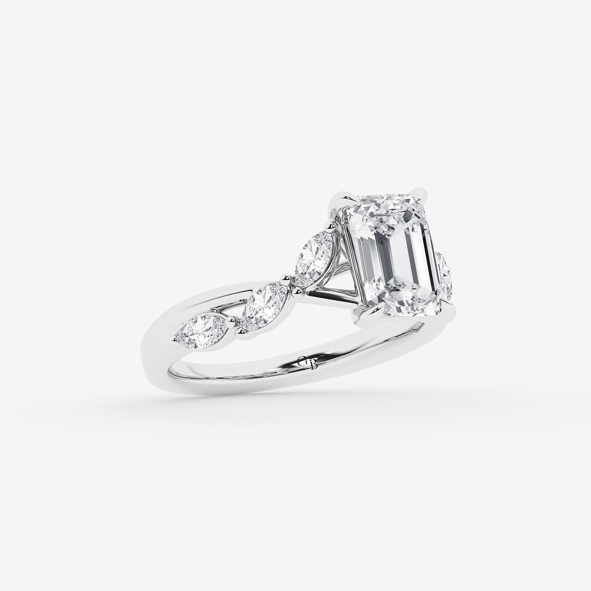 Additional Image 1 for  2 1/2 ctw Emerald Lab Grown Diamond Twist Marquise Side Stone Engagement Ring