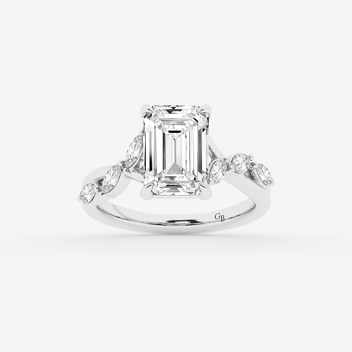 5 1/2 ctw Emerald Lab Grown Diamond Twist Marquise Side Stone Engagement Ring