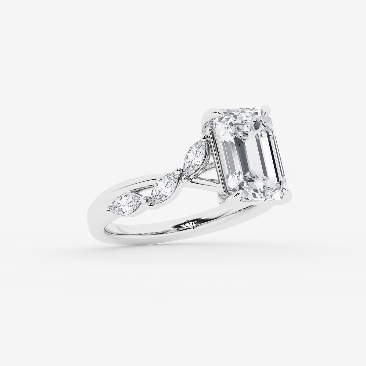 Additional Image 1 for  5 1/2 ctw Emerald Lab Grown Diamond Twist Marquise Side Stone Engagement Ring