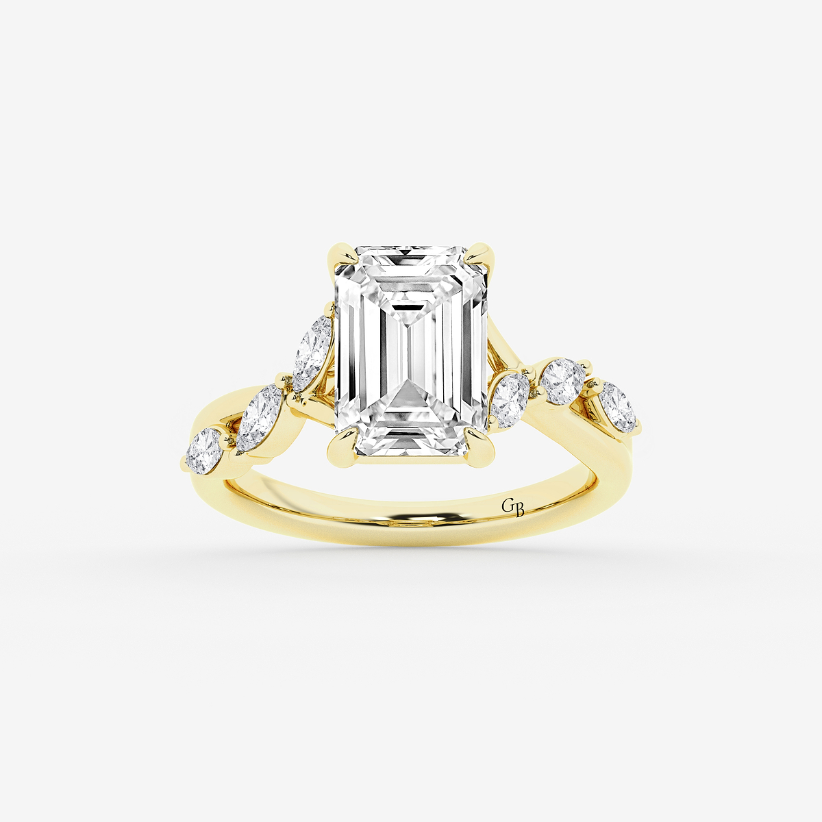 4 1/2 ctw Emerald Lab Grown Diamond Twist Marquise Side Stone Engagement Ring