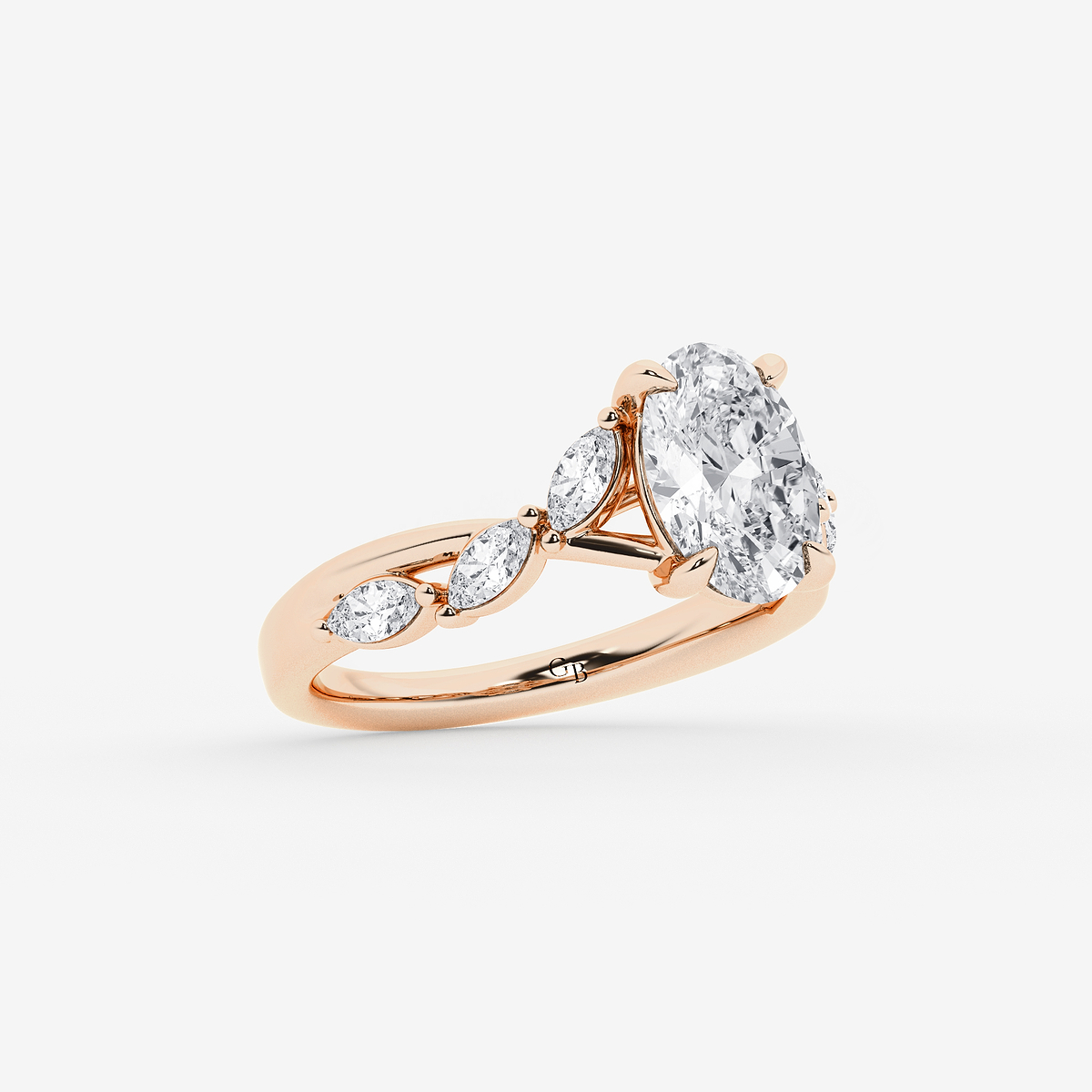 Additional Image 1 for  3 1/2 ctw Oval Lab Grown Diamond Twist Marquise Side Stone Engagement Ring