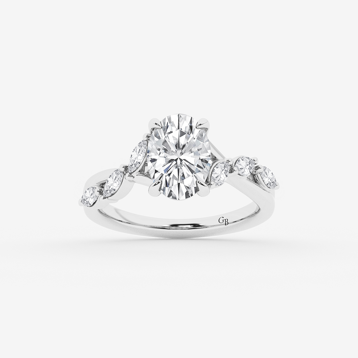 3 1/2 ctw Oval Lab Grown Diamond Twist Marquise Side Stone Engagement Ring