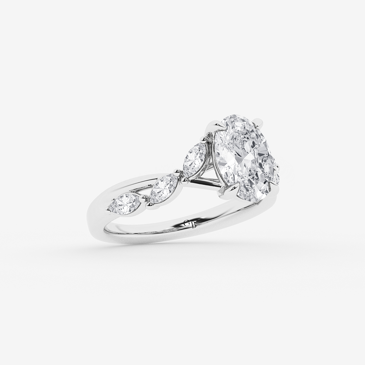 Additional Image 1 for  3 1/2 ctw Oval Lab Grown Diamond Twist Marquise Side Stone Engagement Ring
