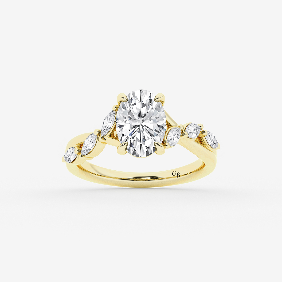 3 1/2 ctw Oval Lab Grown Diamond Twist Marquise Side Stone Engagement Ring
