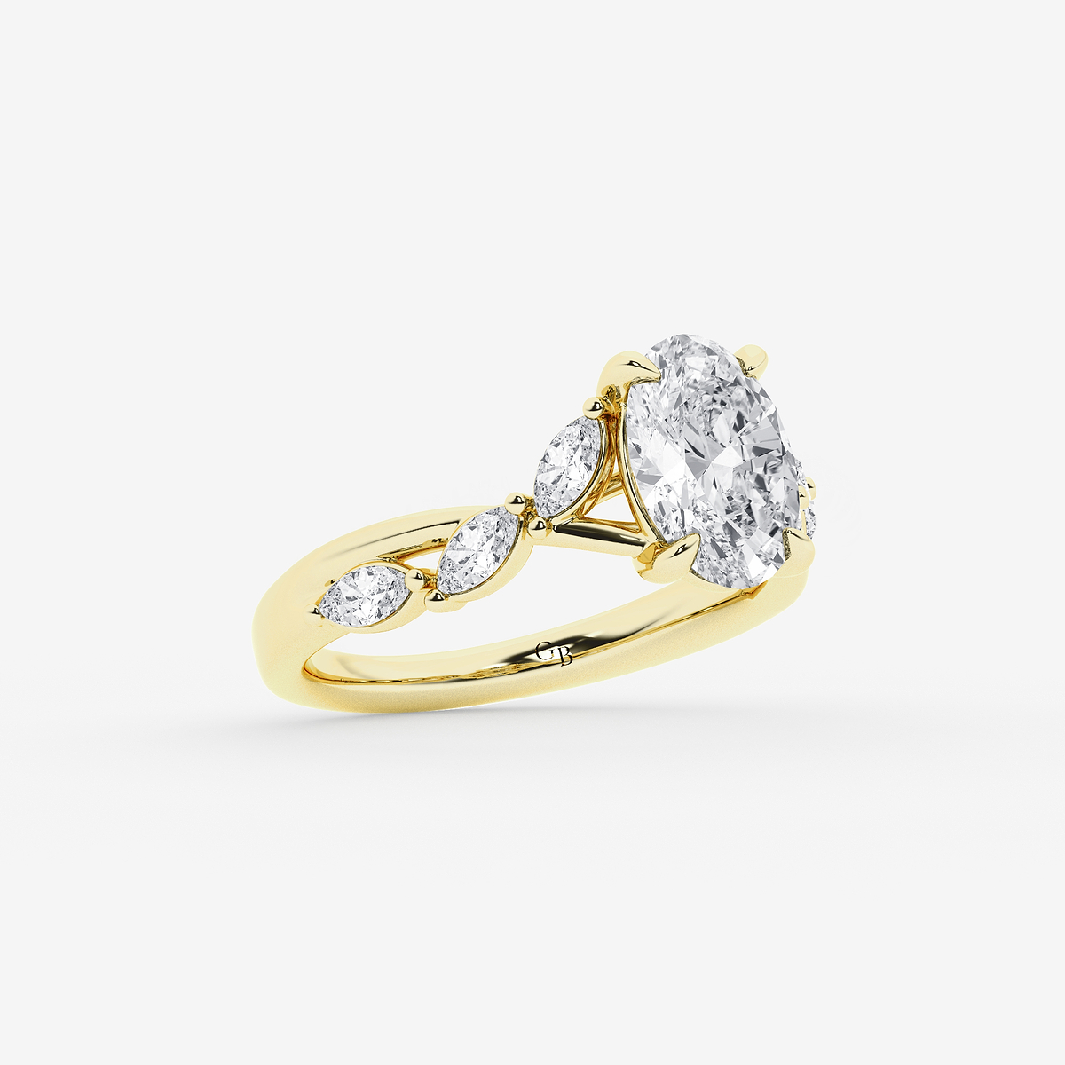 Additional Image 1 for  3 1/2 ctw Oval Lab Grown Diamond Twist Marquise Side Stone Engagement Ring