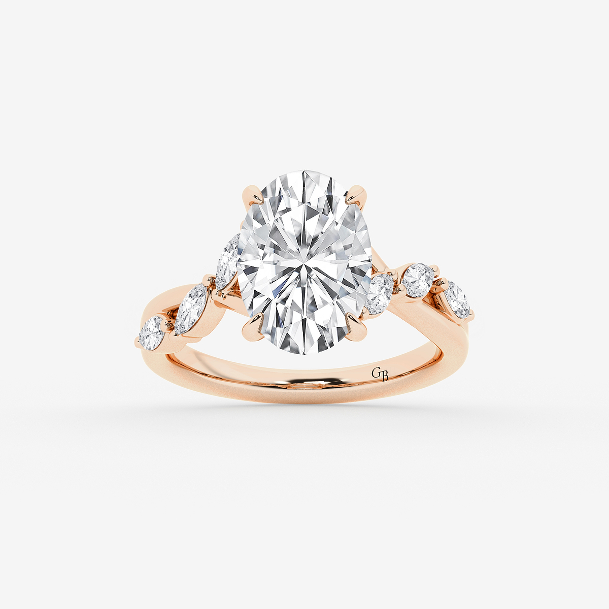 5 1/2 ctw Oval Lab Grown Diamond Twist Marquise Side Stone Engagement Ring