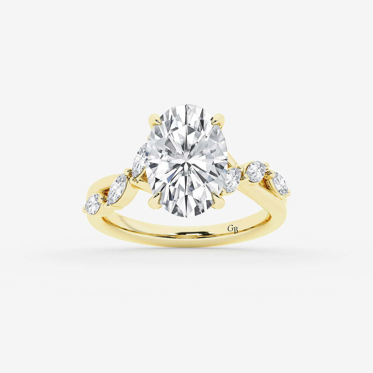 5 1/2 ctw Oval Lab Grown Diamond Twist Marquise Side Stone Engagement Ring