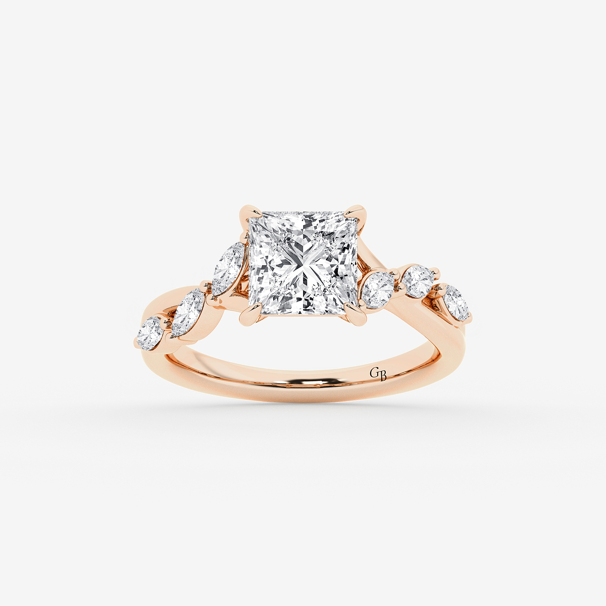 2 1/2 ctw Princess Lab Grown Diamond Twist Marquise Side Stone Engagement Ring