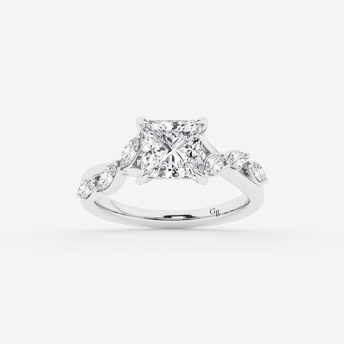 3 1/2 ctw Princess Lab Grown Diamond Twist Marquise Side Stone Engagement Ring