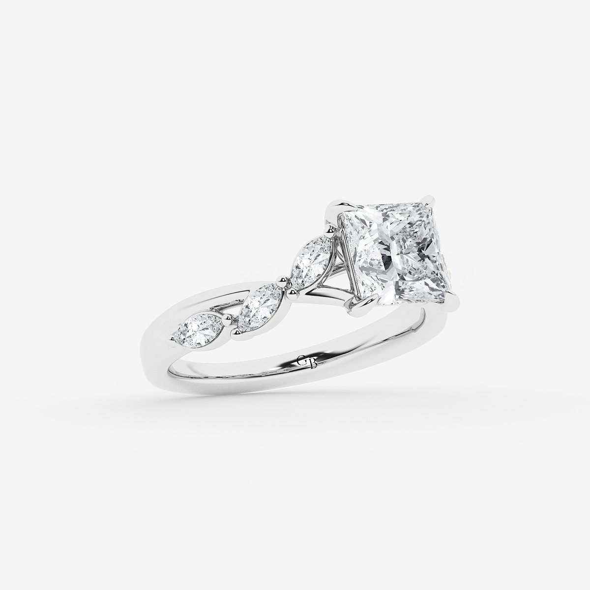 Additional Image 1 for  3 1/2 ctw Princess Lab Grown Diamond Twist Marquise Side Stone Engagement Ring