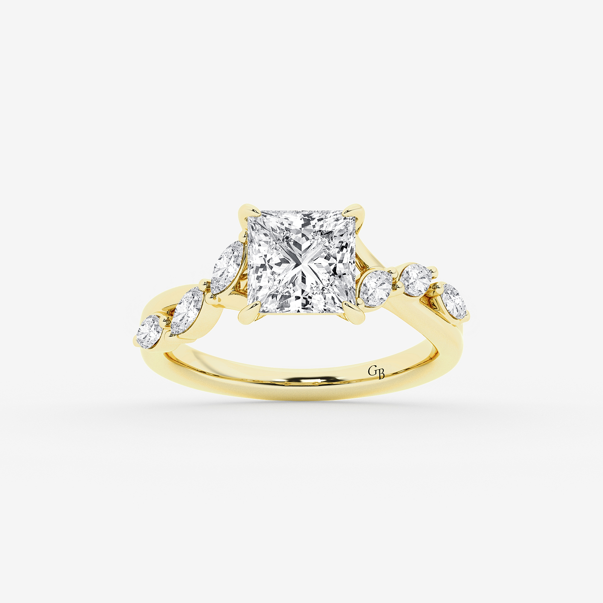 2 1/2 ctw Princess Lab Grown Diamond Twist Marquise Side Stone Engagement Ring