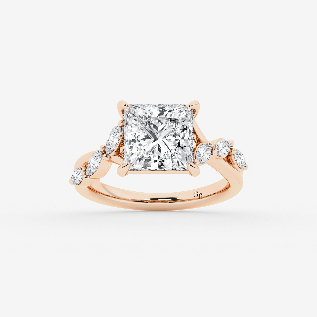 5 1/2 ctw Princess Lab Grown Diamond Twist Marquise Side Stone Engagement Ring