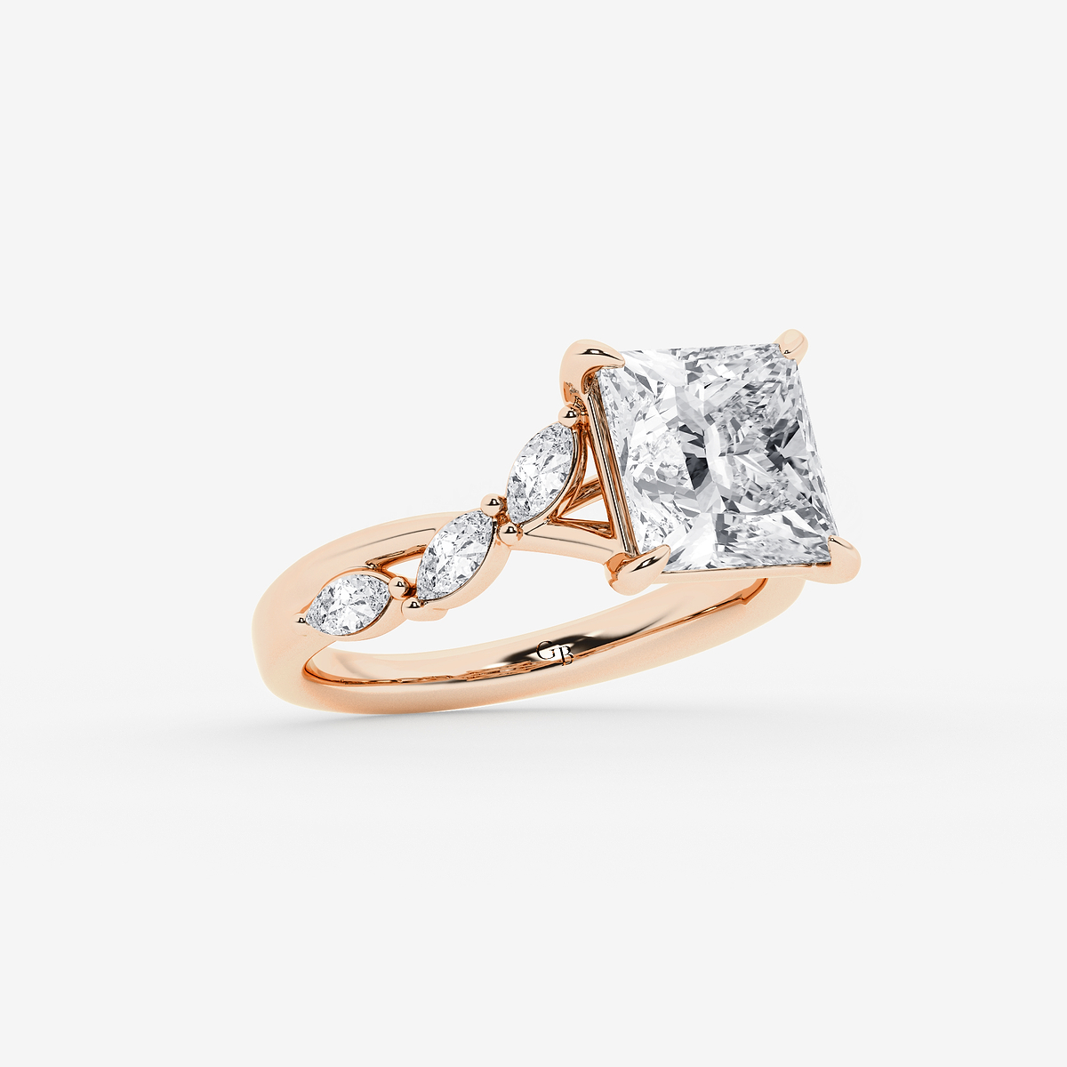 Additional Image 1 for  5 1/2 ctw Princess Lab Grown Diamond Twist Marquise Side Stone Engagement Ring