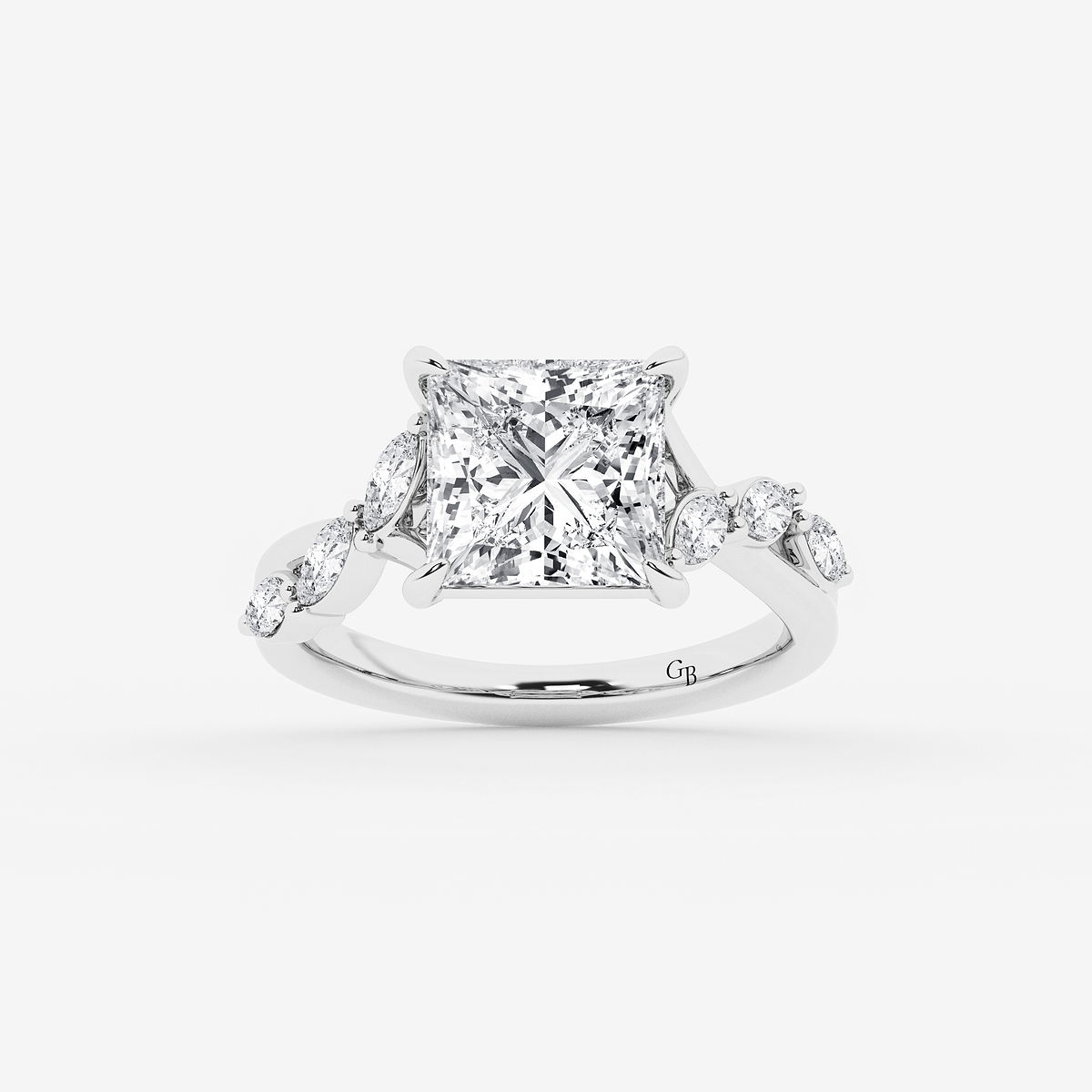 4 1/2 ctw Princess Lab Grown Diamond Twist Marquise Side Stone Engagement Ring
