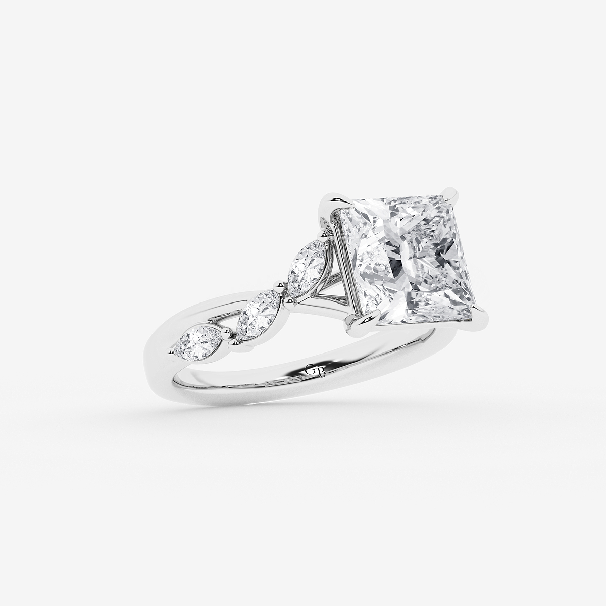 Additional Image 1 for  4 1/2 ctw Princess Lab Grown Diamond Twist Marquise Side Stone Engagement Ring