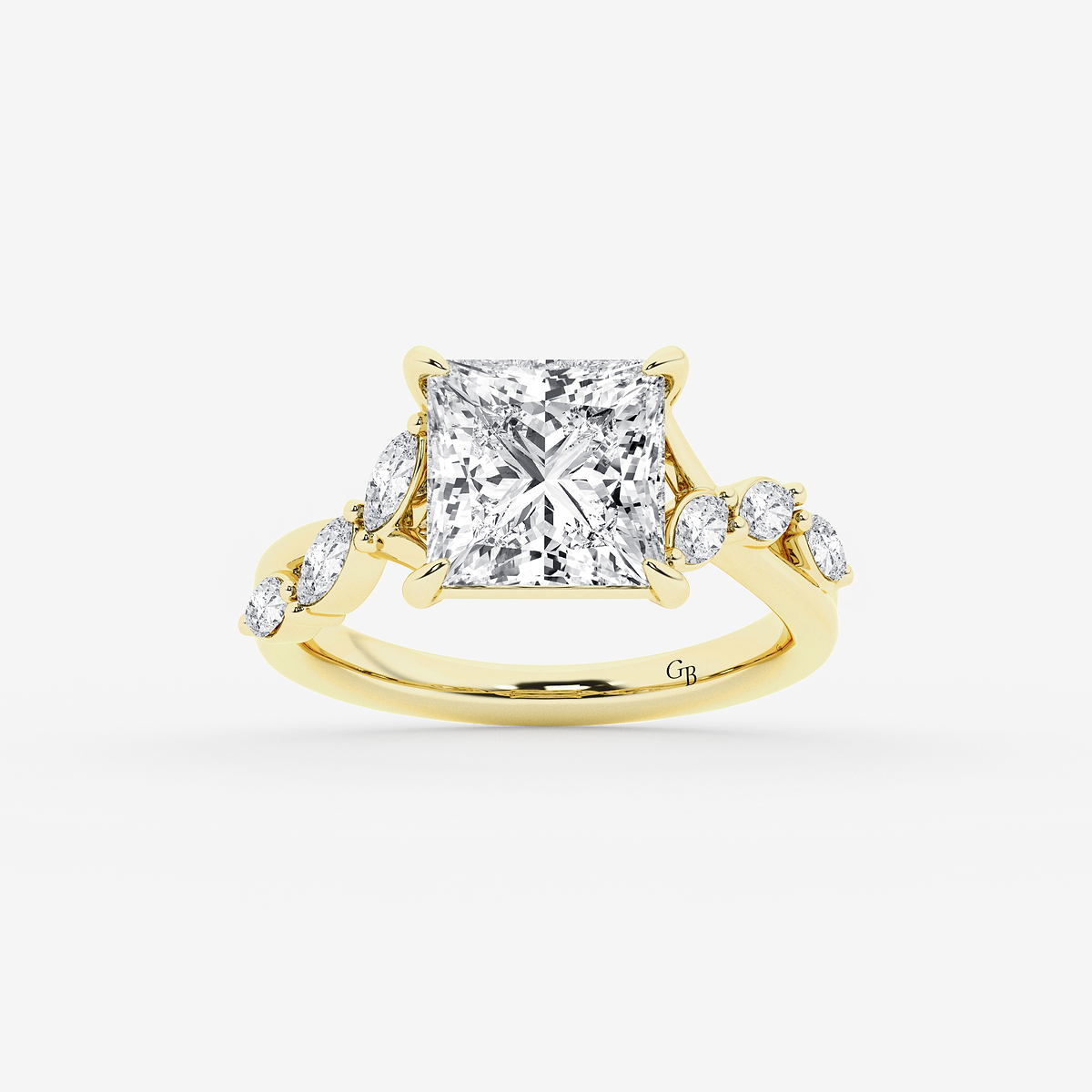 4 1/2 ctw Princess Lab Grown Diamond Twist Marquise Side Stone Engagement Ring