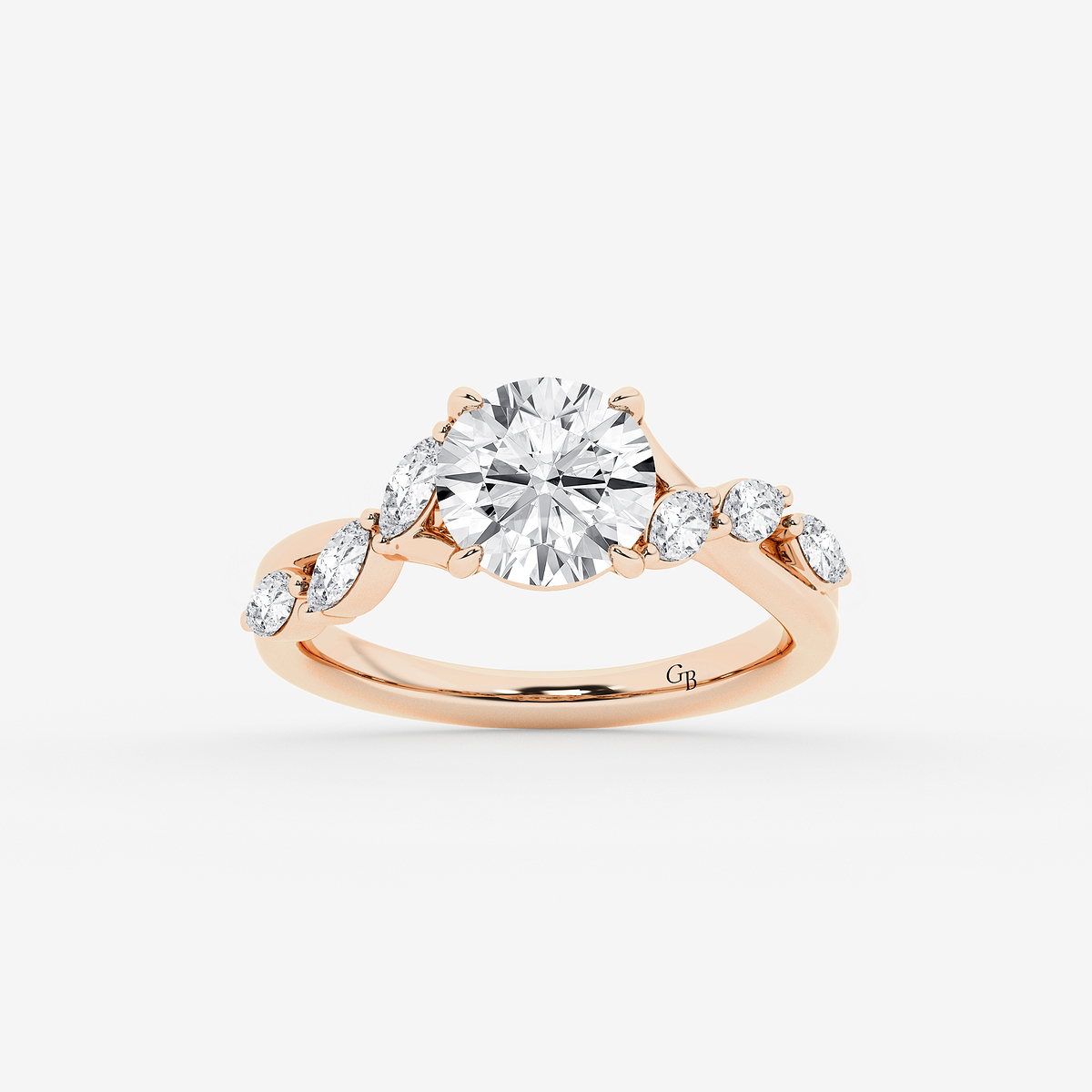 3 1/2 ctw Round Lab Grown Diamond Twist Marquise Side Stone Engagement Ring