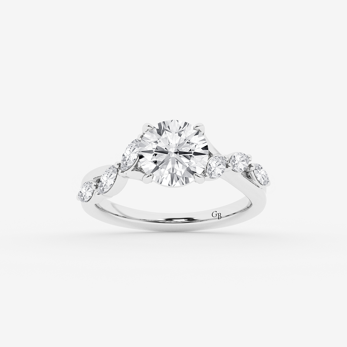 2 1/2 ctw Round Lab Grown Diamond Twist Marquise Side Stone Engagement Ring