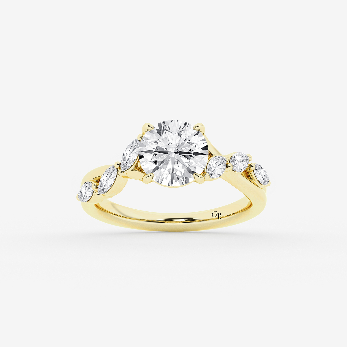 3 1/2 ctw Round Lab Grown Diamond Twist Marquise Side Stone Engagement Ring