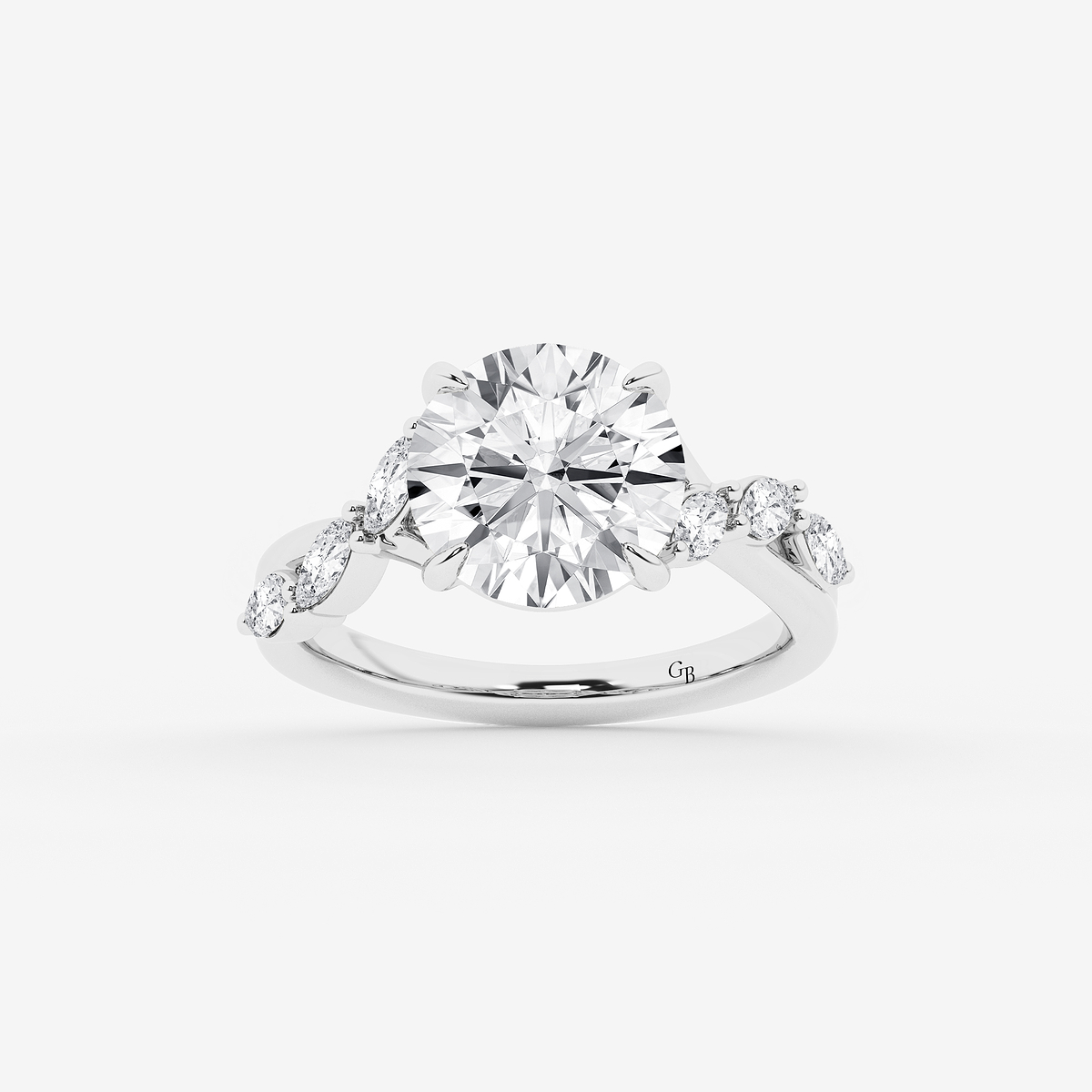 5 1/2 ctw Round Lab Grown Diamond Twist Marquise Side Stone Engagement Ring