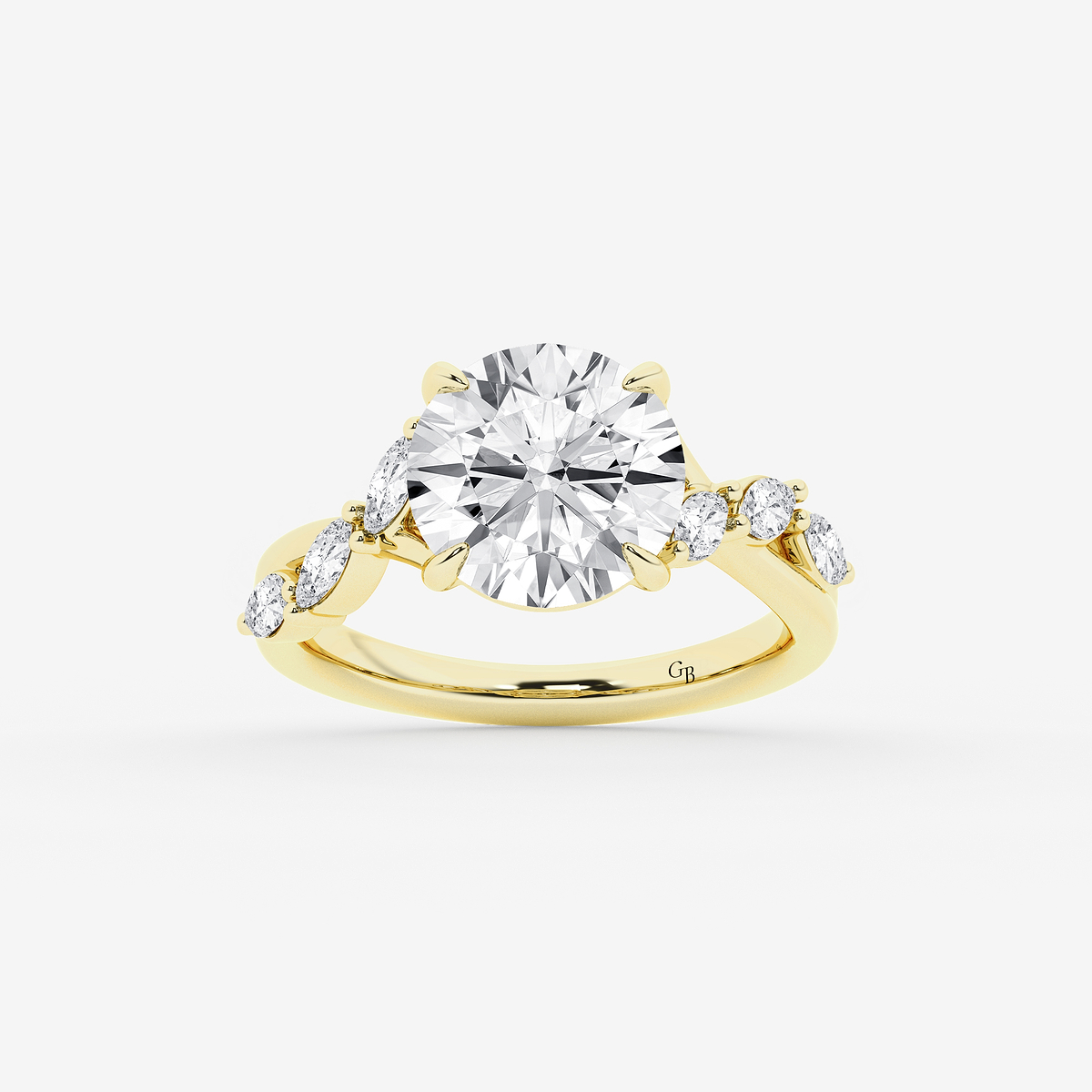4 1/2 ctw Round Lab Grown Diamond Twist Marquise Side Stone Engagement Ring