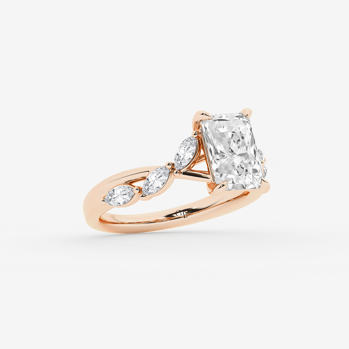 Additional Image 1 for  3 1/2 ctw Radiant Lab Grown Diamond Twist Marquise Side Stone Engagement Ring