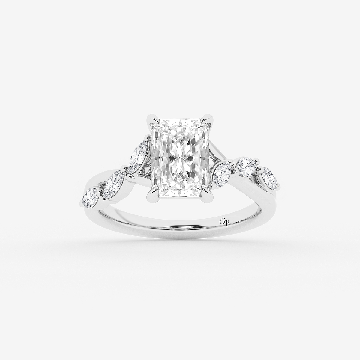 2 1/2 ctw Radiant Lab Grown Diamond Twist Marquise Side Stone Engagement Ring