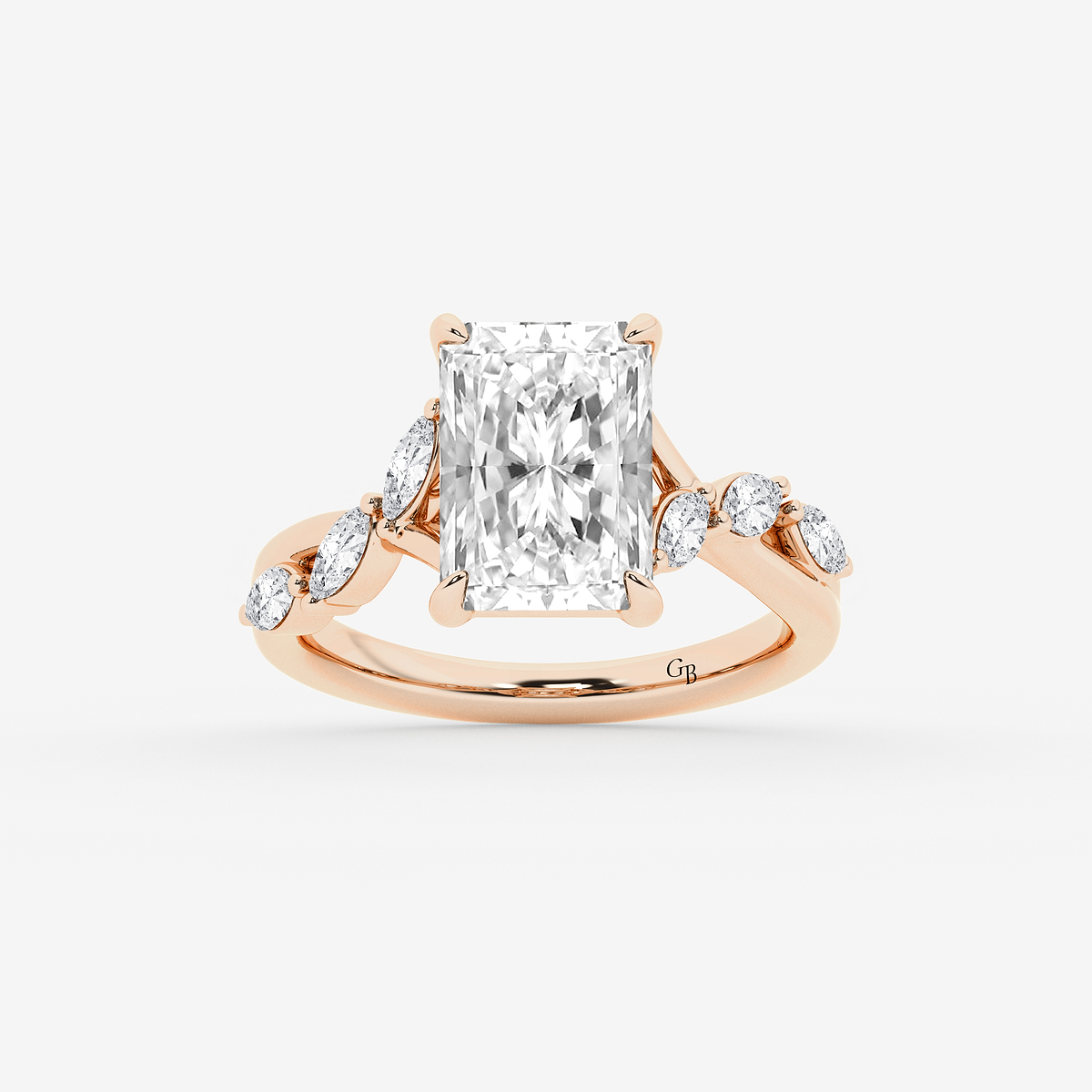 4 1/2 ctw Radiant Lab Grown Diamond Twist Marquise Side Stone Engagement Ring