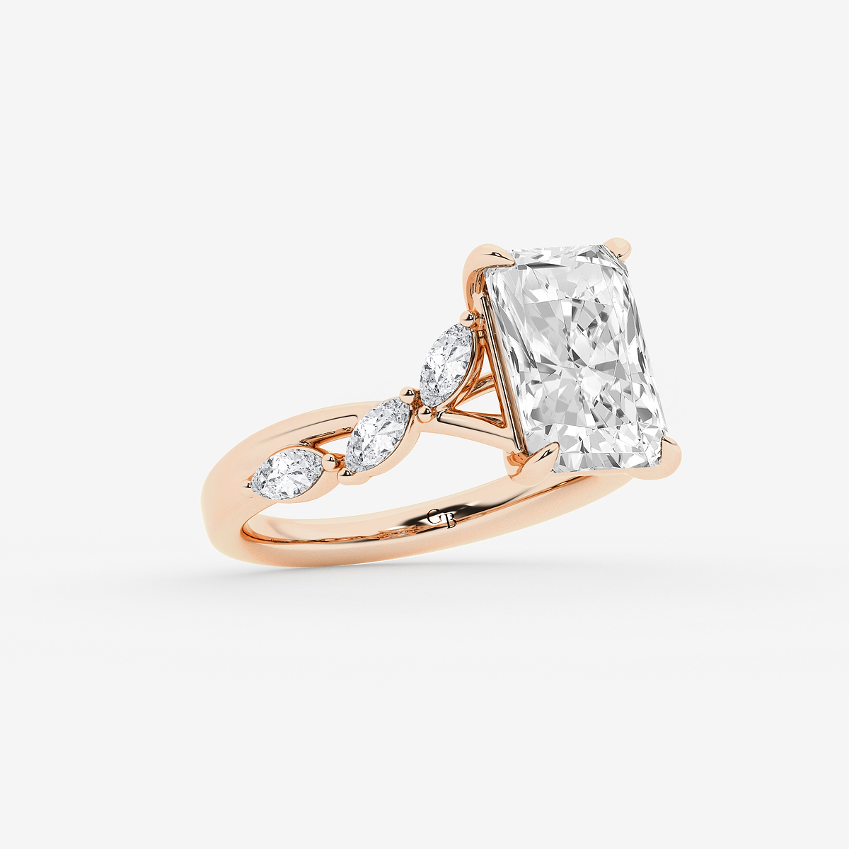 Additional Image 1 for  4 1/2 ctw Radiant Lab Grown Diamond Twist Marquise Side Stone Engagement Ring