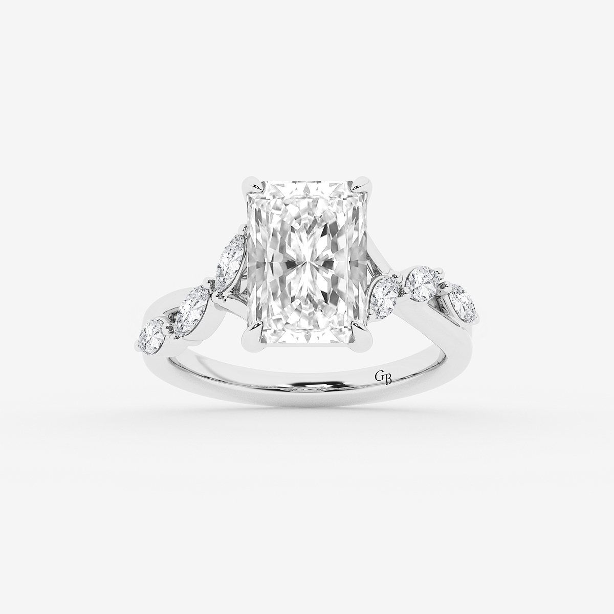 4 1/2 ctw Radiant Lab Grown Diamond Twist Marquise Side Stone Engagement Ring