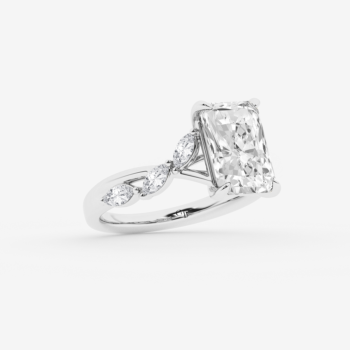 Additional Image 1 for  4 1/2 ctw Radiant Lab Grown Diamond Twist Marquise Side Stone Engagement Ring