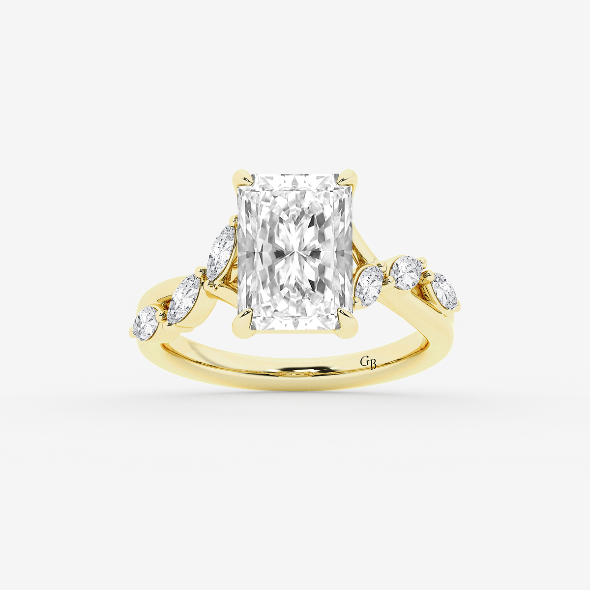 5 1/2 ctw Radiant Lab Grown Diamond Twist Marquise Side Stone Engagement Ring