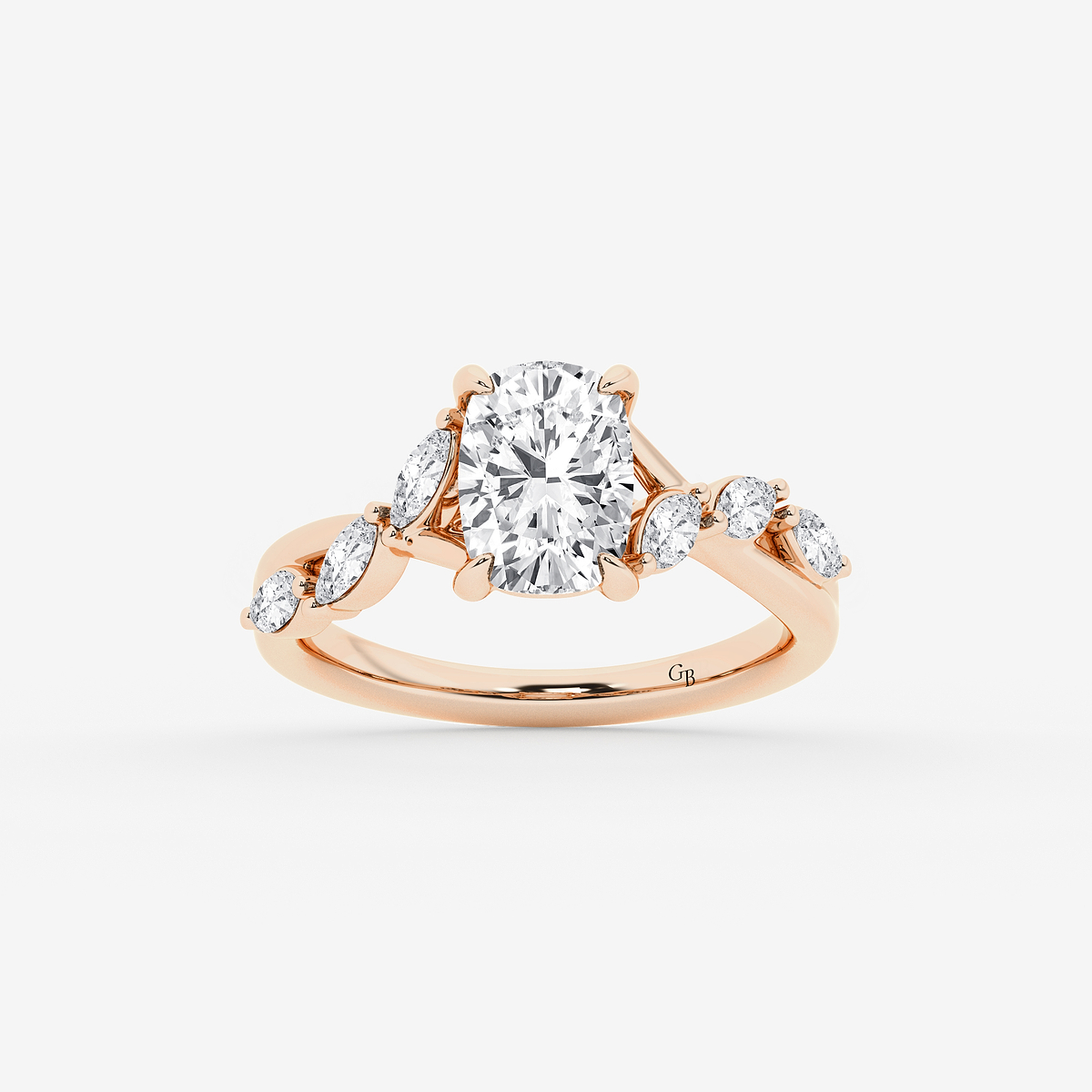 2 1/2 ctw Elongated Cushion Lab Grown Diamond Twist Marquise Side Stone Engagement Ring