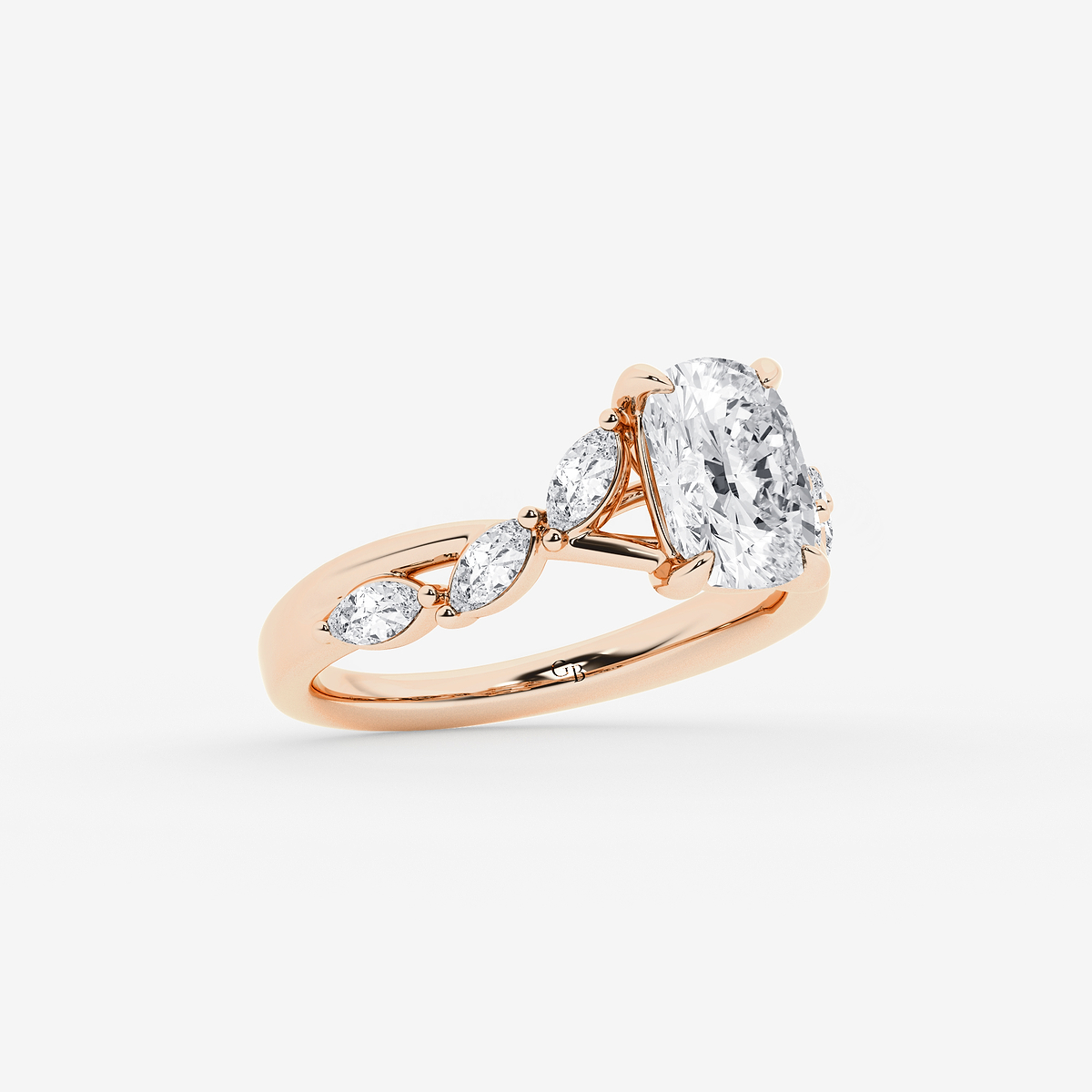 Additional Image 1 for  2 1/2 ctw Elongated Cushion Lab Grown Diamond Twist Marquise Side Stone Engagement Ring
