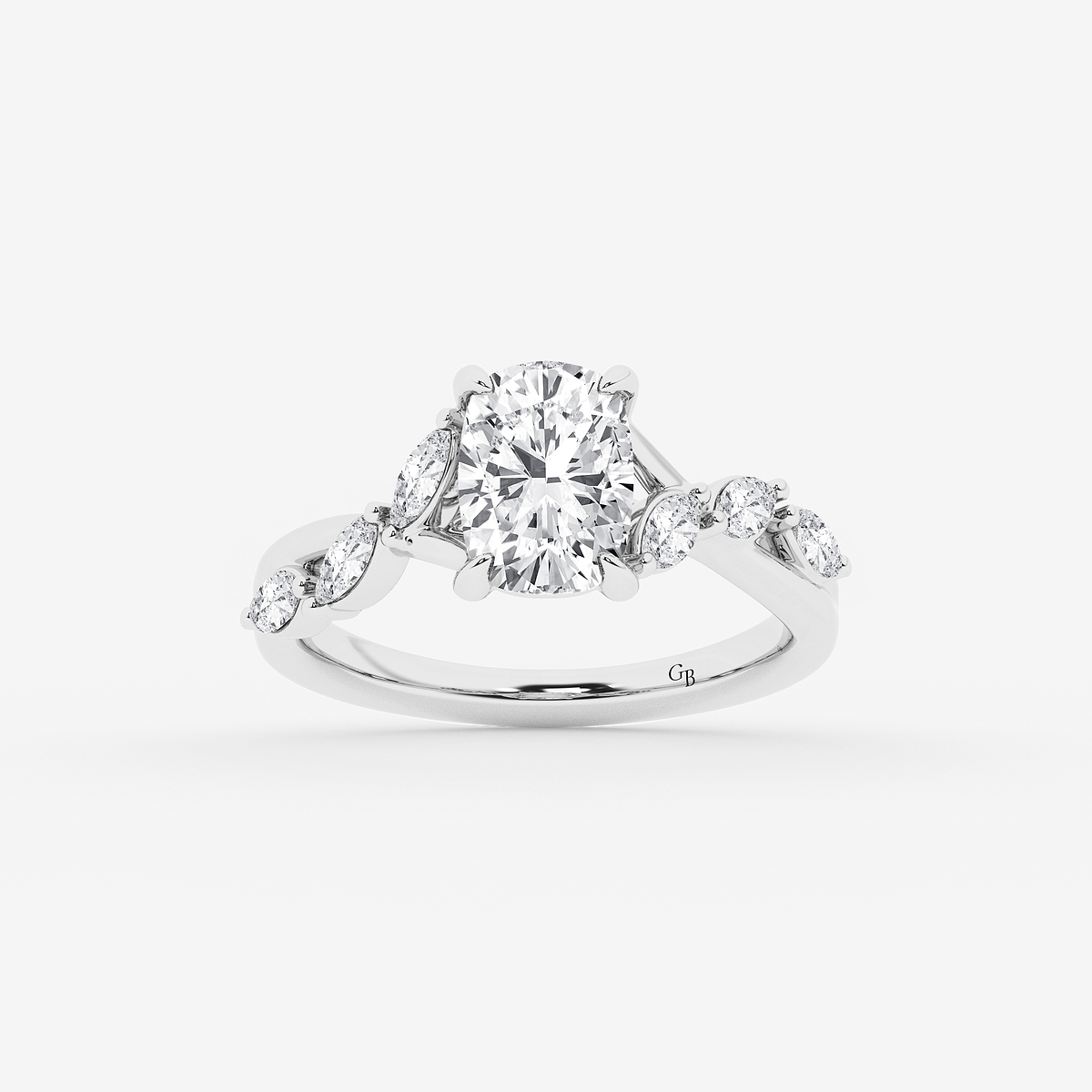 3 1/2 ctw Elongated Cushion Lab Grown Diamond Twist Marquise Side Stone Engagement Ring