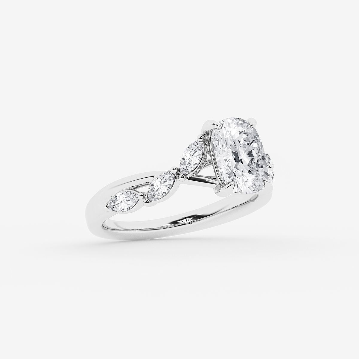 Additional Image 1 for  3 1/2 ctw Elongated Cushion Lab Grown Diamond Twist Marquise Side Stone Engagement Ring