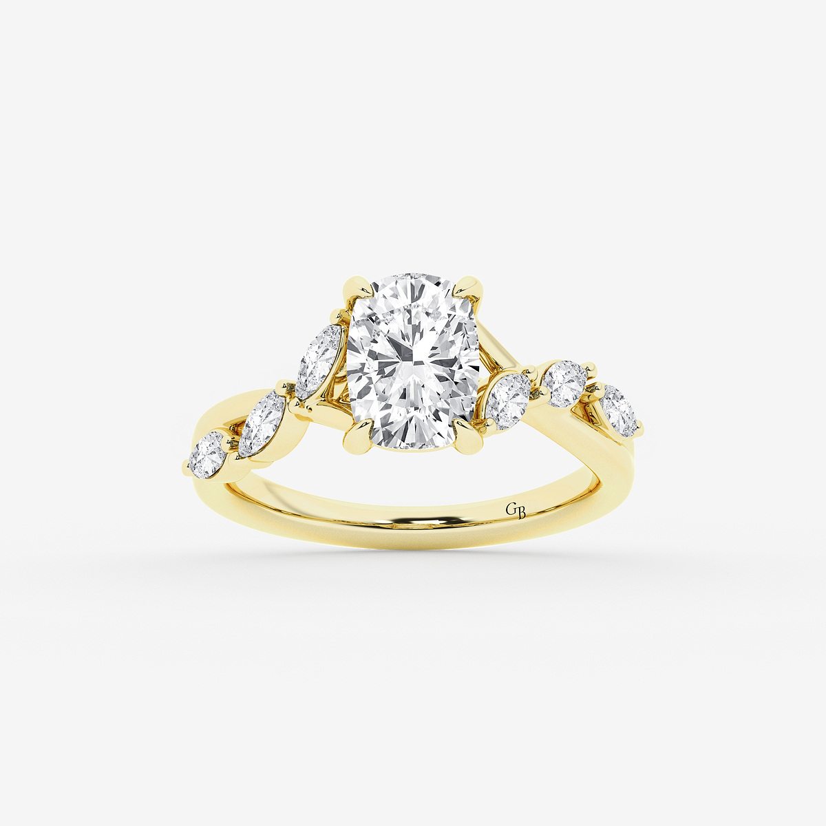2 1/2 ctw Elongated Cushion Lab Grown Diamond Twist Marquise Side Stone Engagement Ring