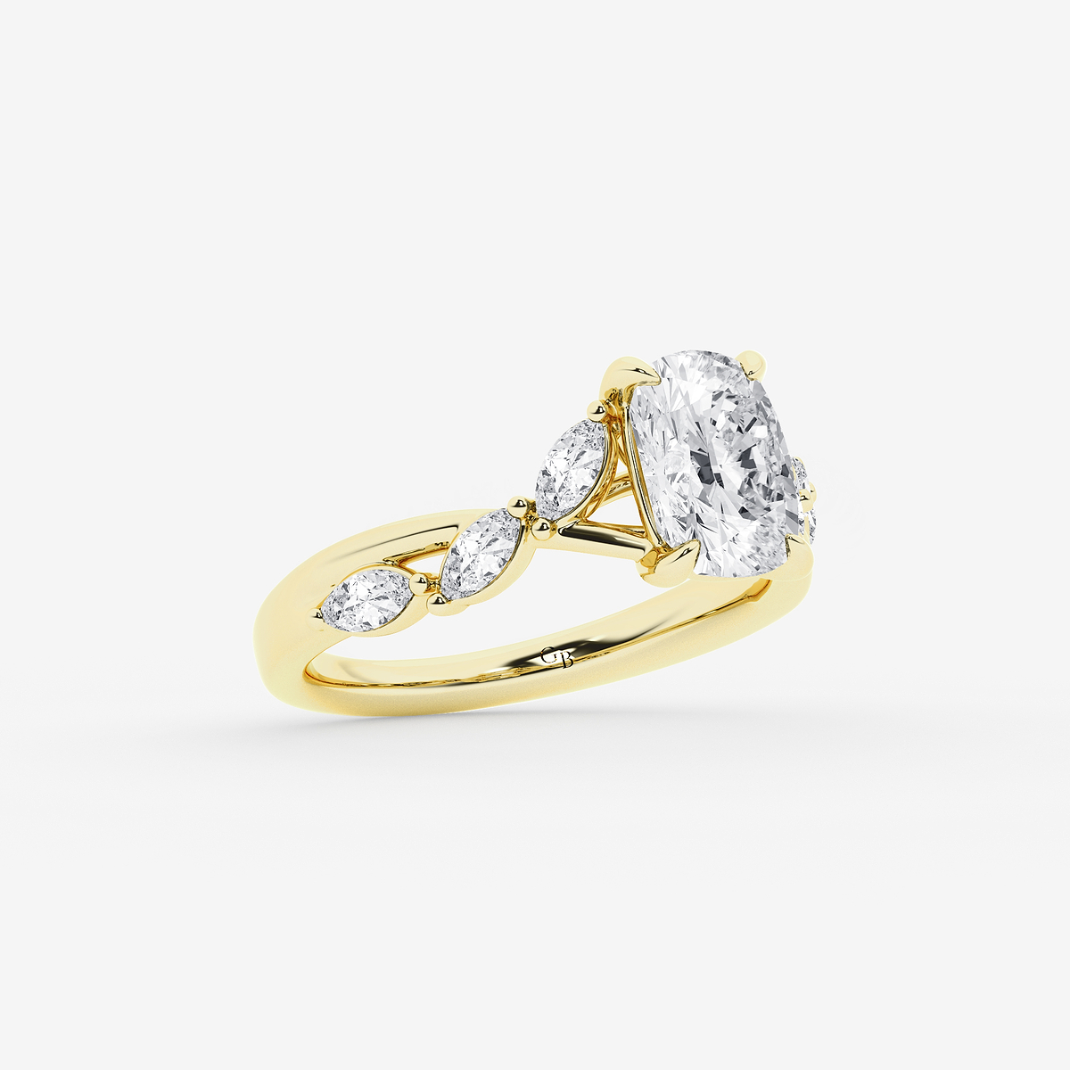 Additional Image 1 for  2 1/2 ctw Elongated Cushion Lab Grown Diamond Twist Marquise Side Stone Engagement Ring
