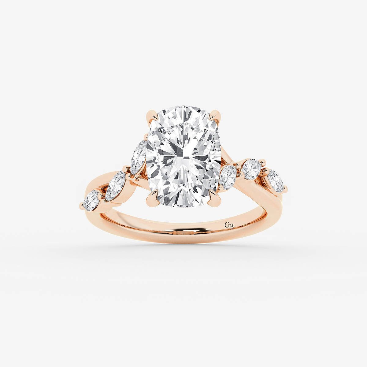 4 1/2 ctw Elongated Cushion Lab Grown Diamond Twist Marquise Side Stone Engagement Ring
