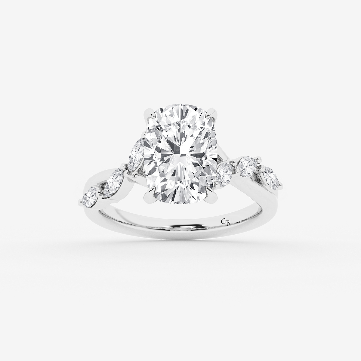 5 1/2 ctw Elongated Cushion Lab Grown Diamond Twist Marquise Side Stone Engagement Ring